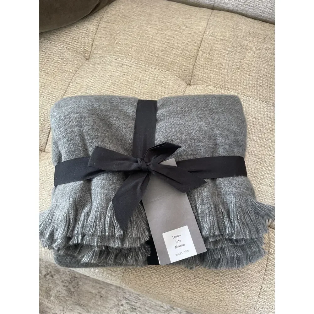 NEW West Elm Brushed Woven Throw Charcoal Gray 50